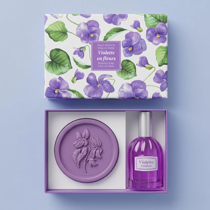 Coffret cadeau savon parfumé et eau de toilette Violettes en fleurs