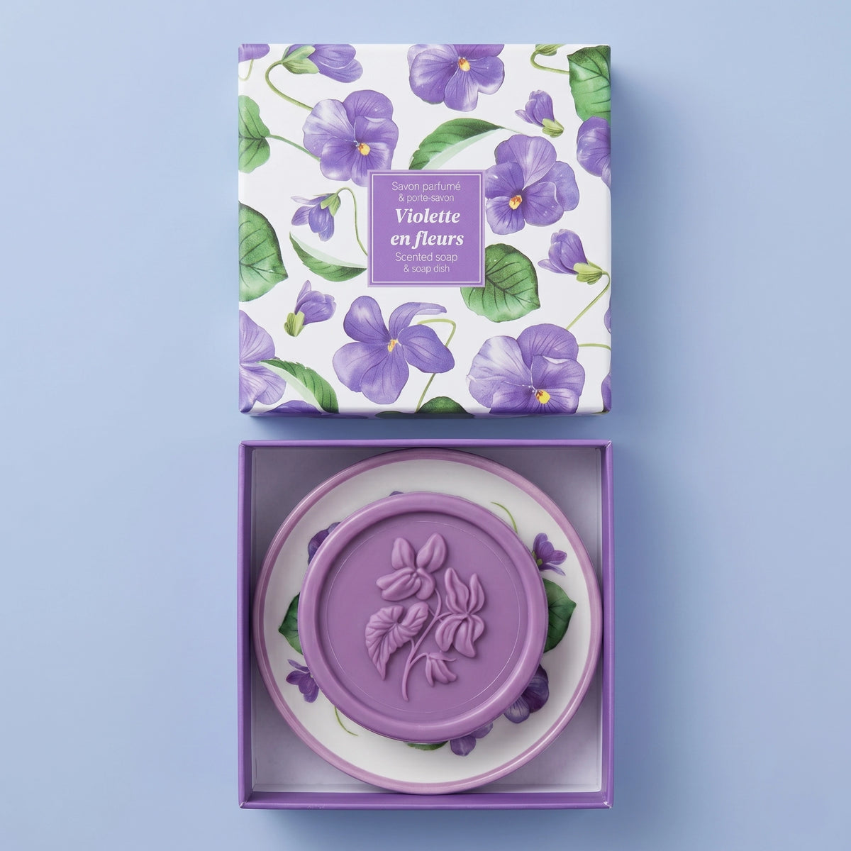 Coffret Cadeau Savon Violette 100g et Porte-Savon