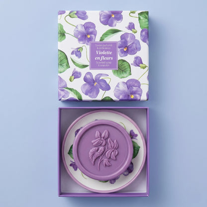 Coffret Cadeau Savon Violette 100g et Porte-Savon