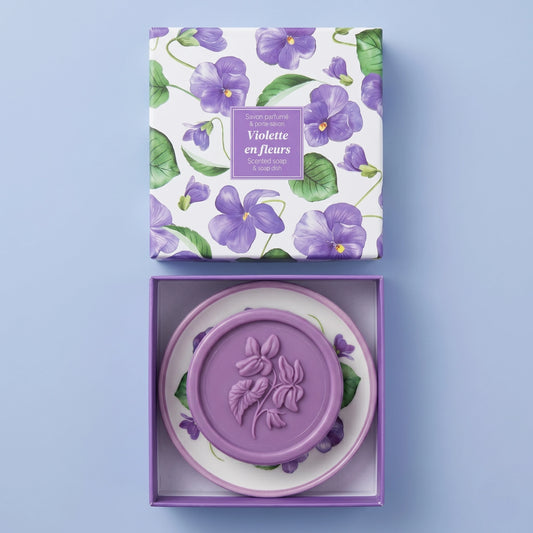 Coffret Cadeau Savon Violette 100g et Porte-Savon