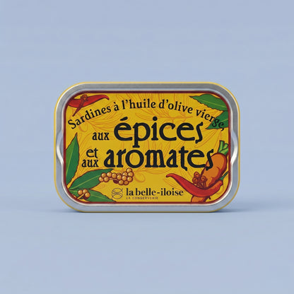 SARDINES HUILE D'OLIVE VIERGE AUX ÉPICES ET AUX AROMATES