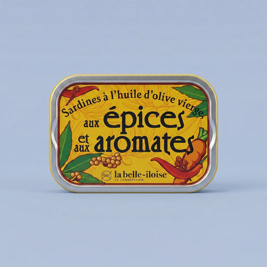 SARDINES HUILE D'OLIVE VIERGE AUX ÉPICES ET AUX AROMATES