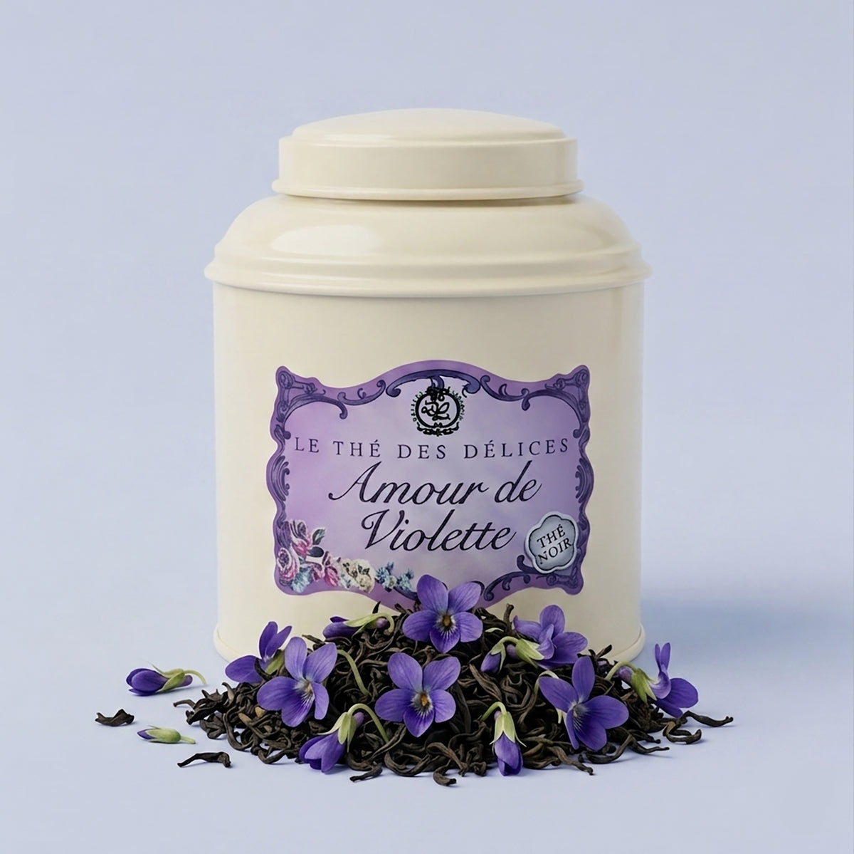 boite de thé à la violette, thé noir